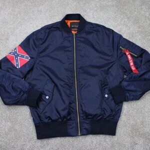 DA FEI LI Bomber Jacket Mens Large Blue Full Zip Nylon Fully Lined Coat Retro